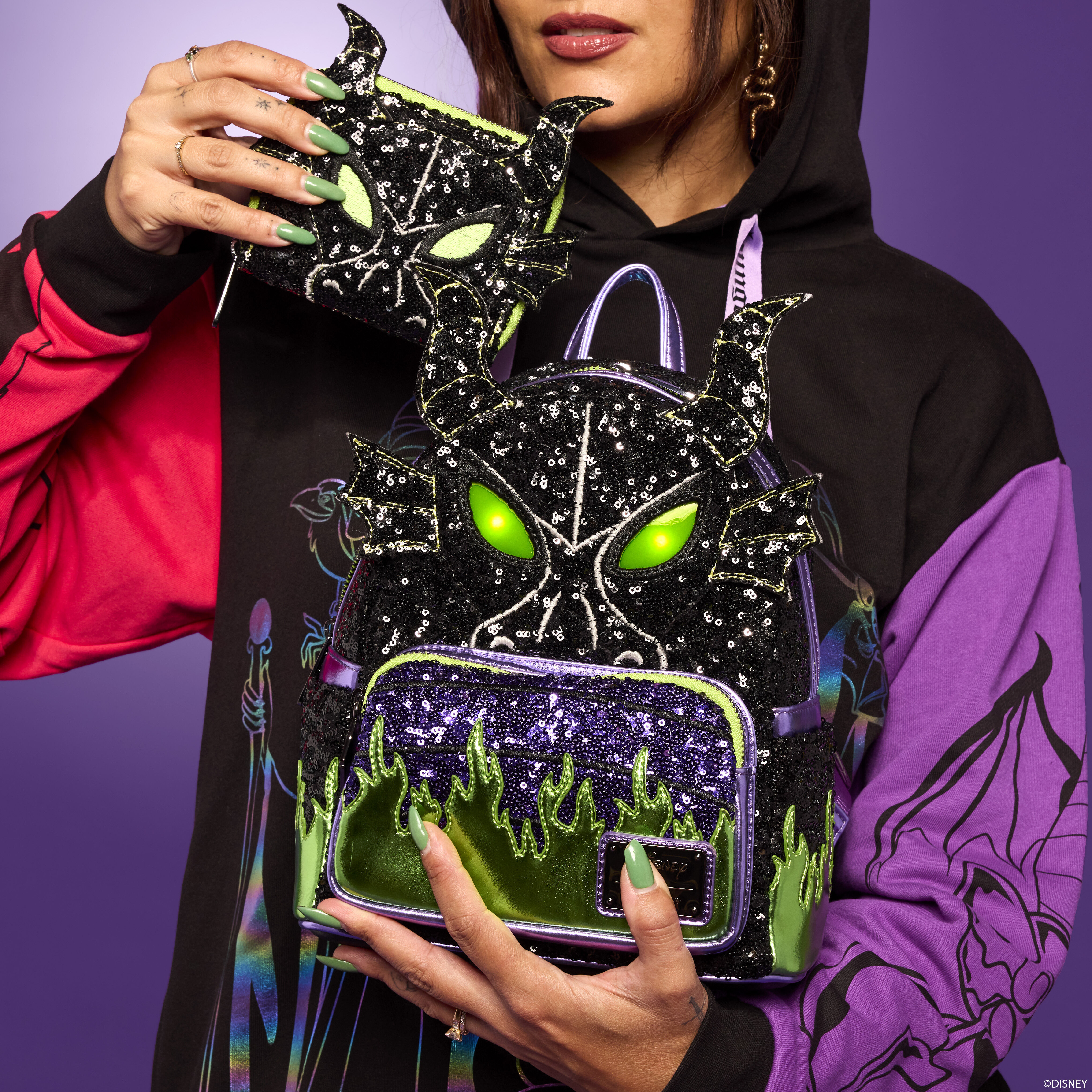 Sleeping Beauty Maleficent Dragon Exclusive Sequin Cosplay Light Up Glow Mini Backpack