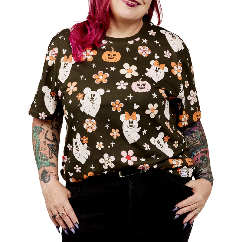 Mickey & Minnie Floral Ghost All-Over Print Unisex Tee, , hi-res view 3