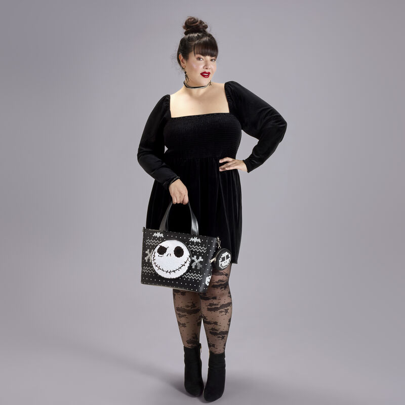 nightmare before christmas reversible dress The Jack Skellington Sequins Tote Crossbody Bag with Coin Bag hot topic sally dress