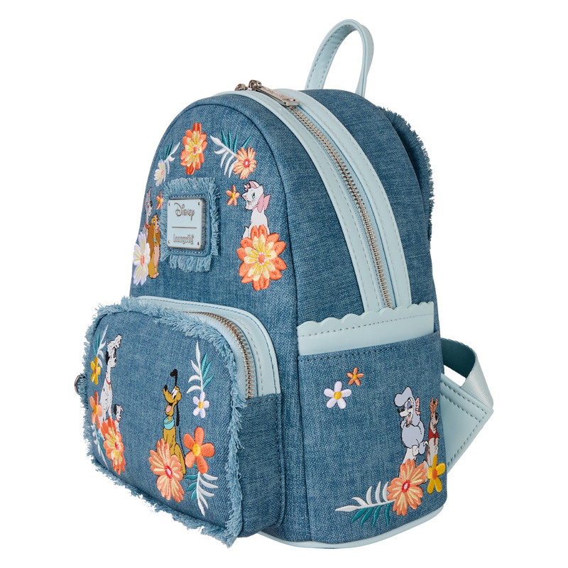 Disney Dogs & Cats Floral Faux Denim Fringe Mini Backpack, , hi-res view 5