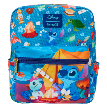 Stitch Camping Cuties All-Over Print Nylon Square Mini Backpack, Image 1