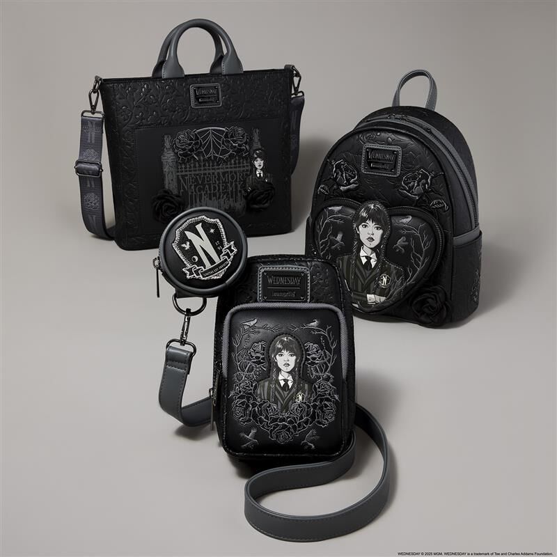 Wednesday Black Roses Mini Backpack | Loungefly display picture 3