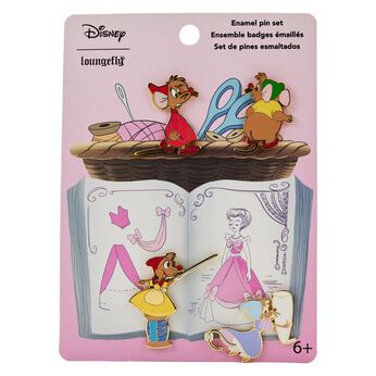 Cinderella Making a Lovely Dress for Cinderelly 4pc Pin Set, Image 1