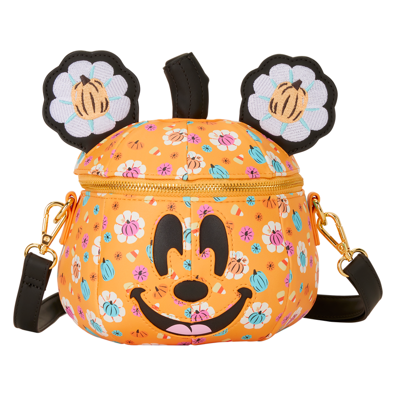 Mickey Mouse Floral Pumpkin Head Glow Figural Crossbody Bag, , hi-res view 1