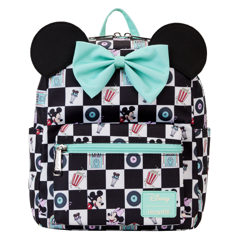 Mickey & Minnie Date Night Diner Checkered All-Over Print Nylon Square Mini Backpack, , hi-res view 1