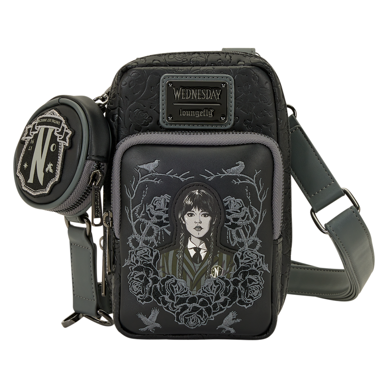 Wednesday Black Roses Cell Phone Crossbody Bag with Coin Bag, , hi-res view 1