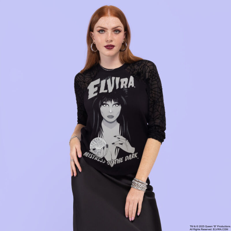 Elvira, Mistress of the Dark Glow Unisex Raglan Tee, , hi-res view 2