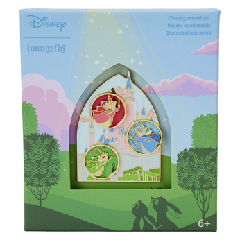 Sleeping Beauty Castle Three Good Fairies Stained Glass 3" Collector Box Sliding Pin, Image 1