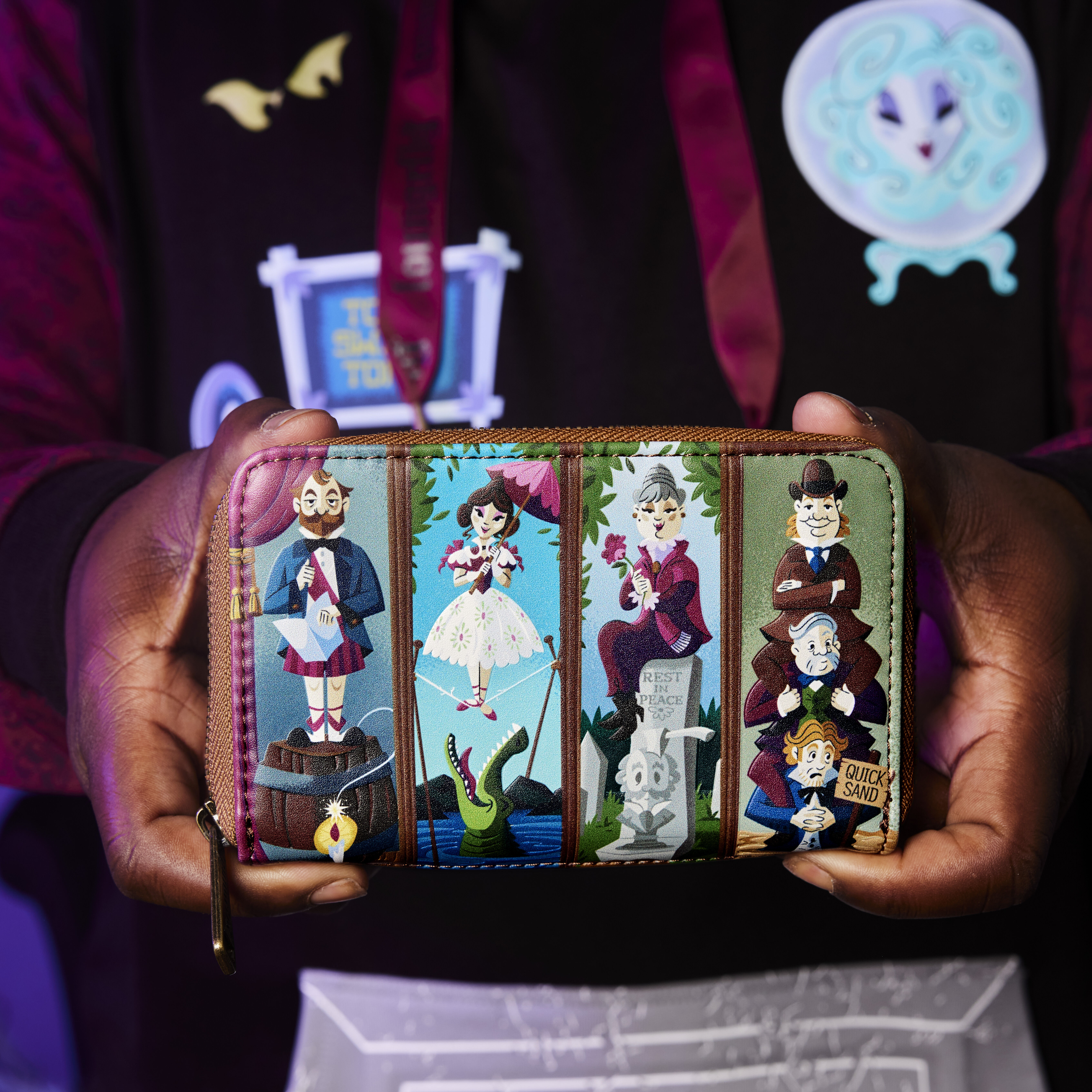 Haunted Mansion Stretching Room Portraits Glow Zip Around Wallet