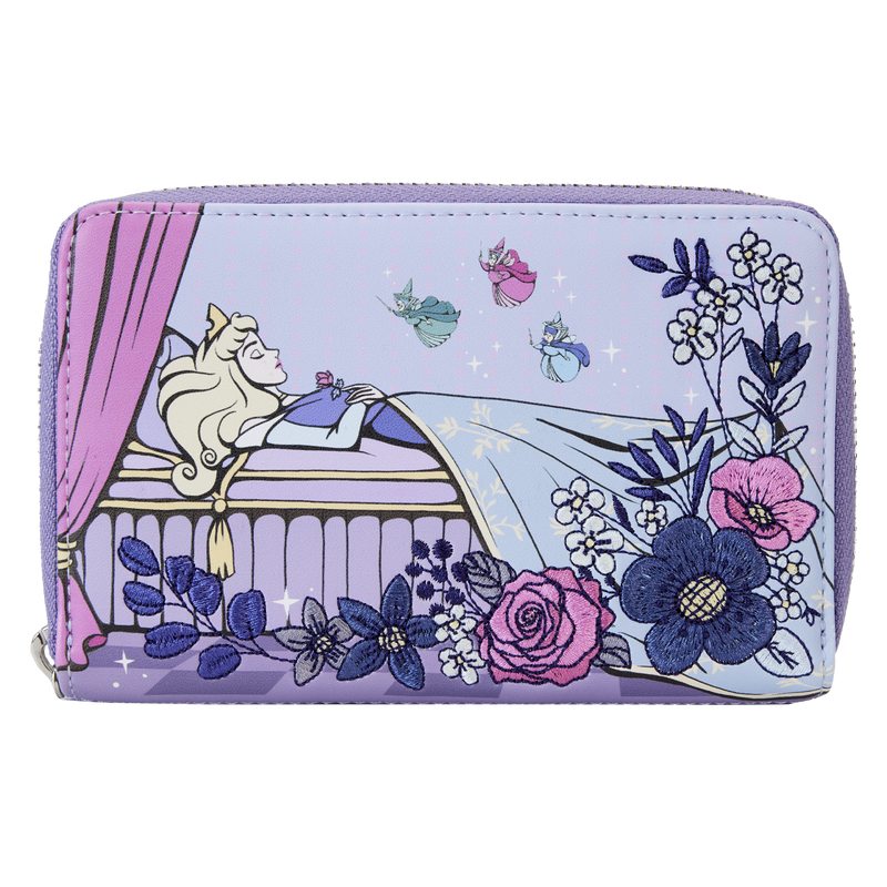 Sleeping Beauty 65th Anniversary Floral Scene Zip Around Wallet, , hi-res view 1