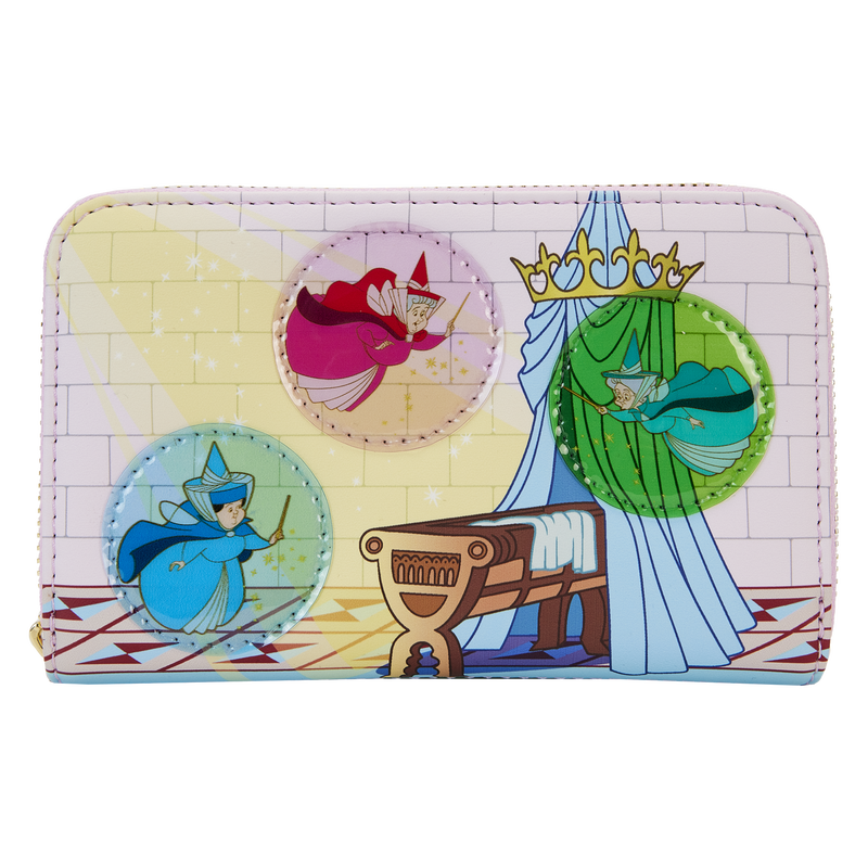 Sleeping Beauty Castle Three Good Fairies Stained Glass Zip Around Wallet, , hi-res view 1