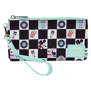 Mickey & Minnie Date Night Diner Checkered All-Over Print Nylon Zipper Pouch Wristlet, Image 1