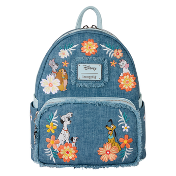 Disney Dogs & Cats Floral Faux Denim Fringe Mini Backpack, Image 1
