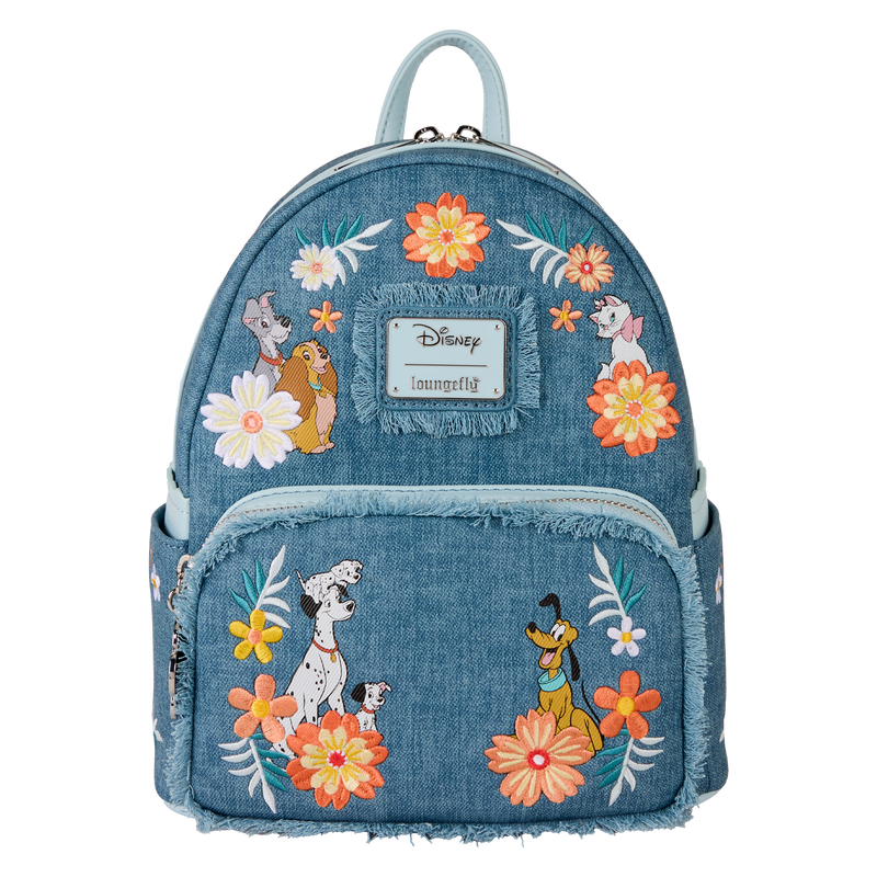 Disney Dogs & Cats Floral Faux Denim Fringe Mini Backpack, , hi-res view 1