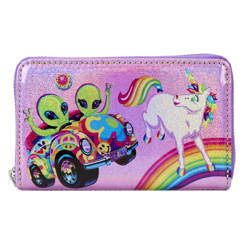 Loungefly Lisa Frank Holographic Glitter Color Block Zip Around