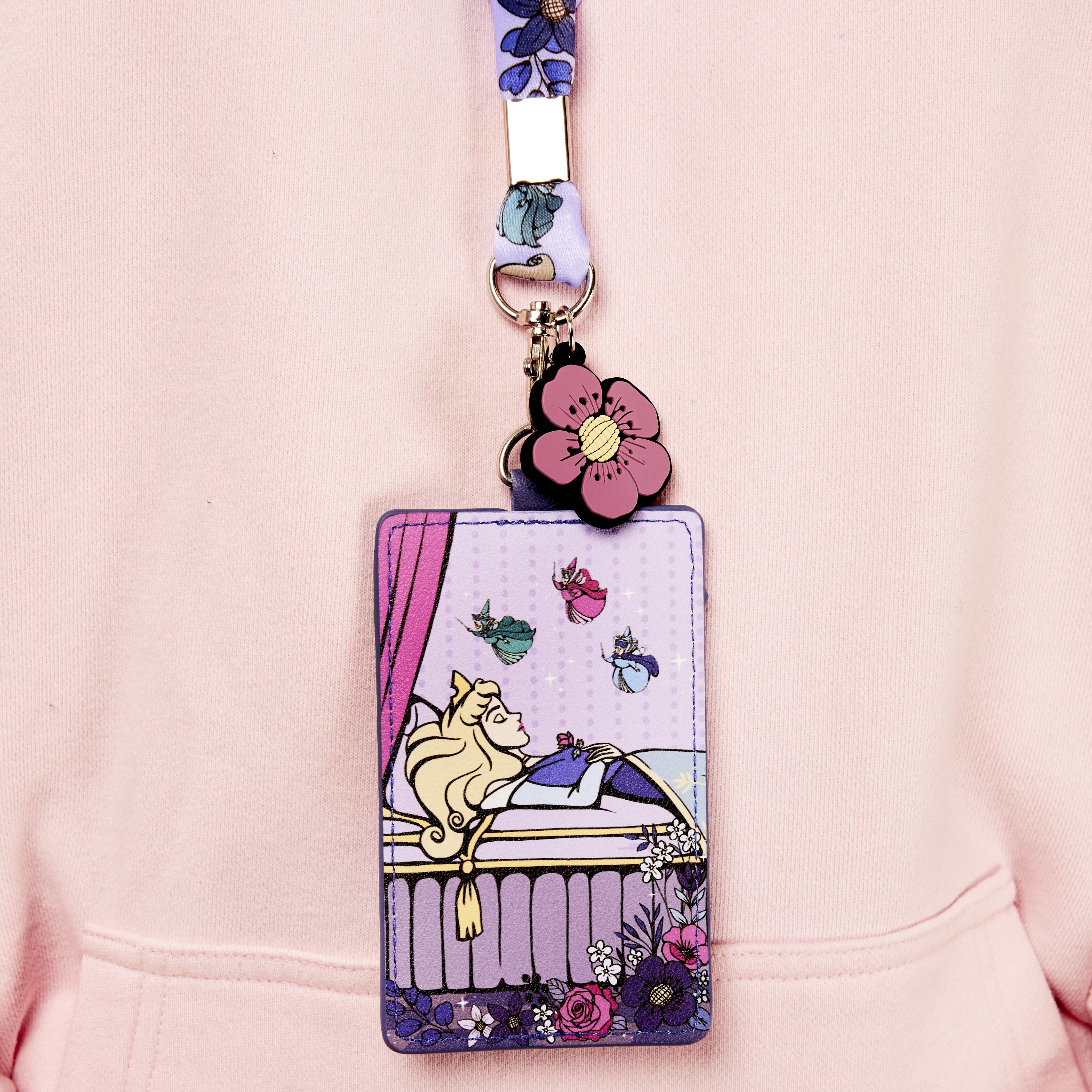 Sleeping Beauty 65th Anniversary Floral Scene Lanyard With Card Holder
