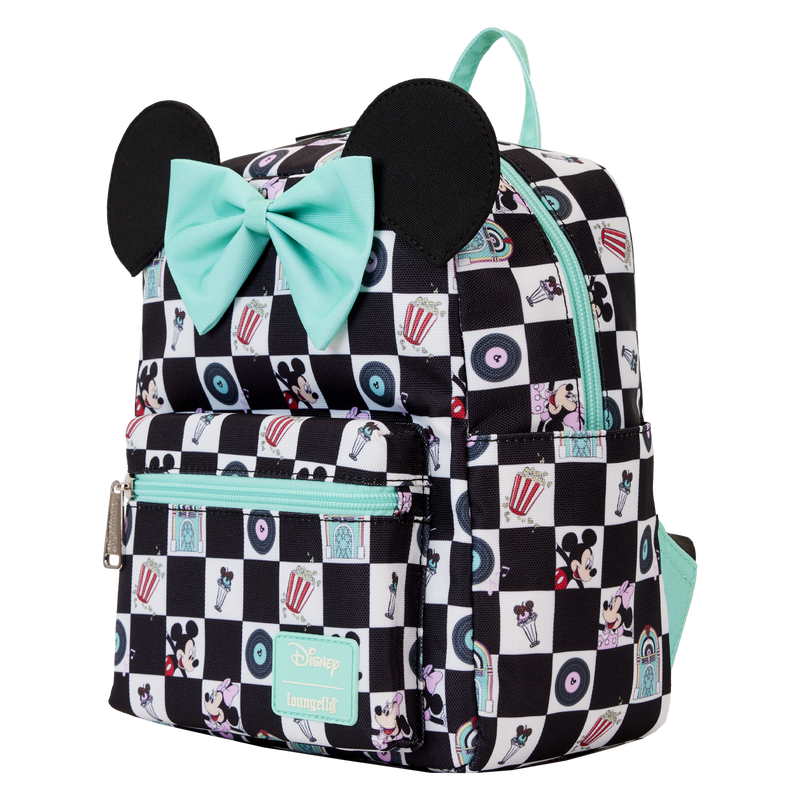 Mickey & Minnie Date Night Diner Checkered All-Over Print Nylon Square Mini Backpack, , hi-res view 4