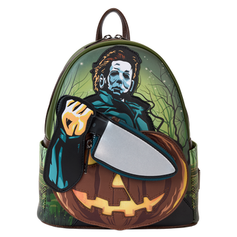 Halloween Michael Myers Pumpkin Glow Mini Backpack With Coin Bag, Image 1