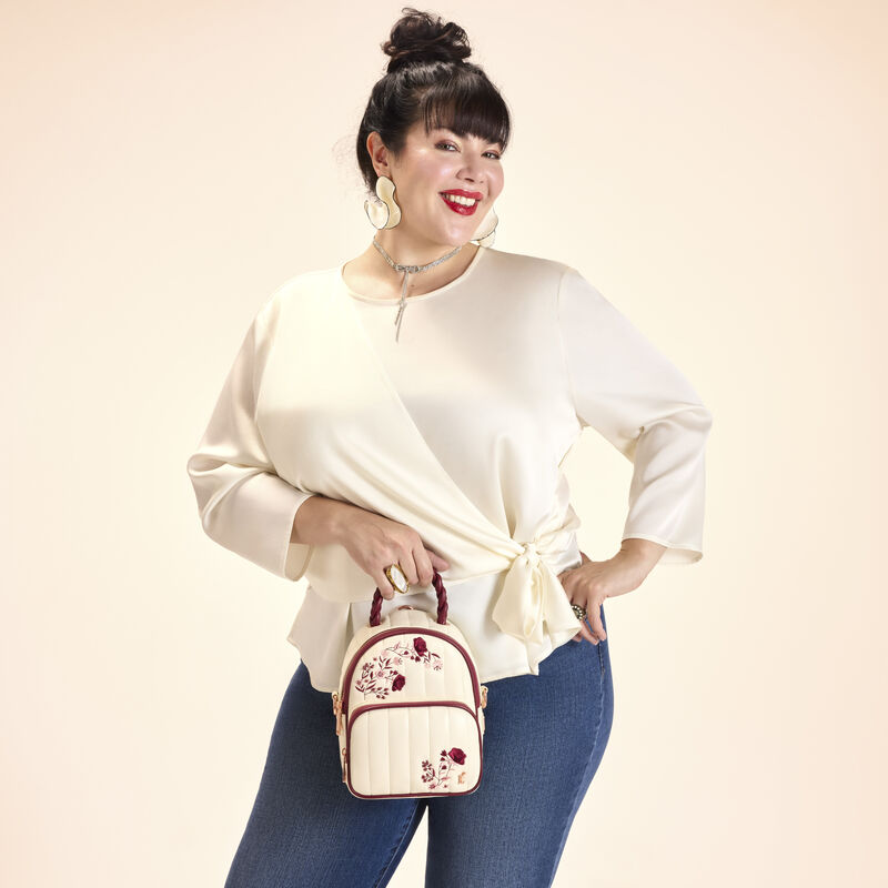 Loungefly Cream & Red Floral Convertible Mini Backpack  display picture 1