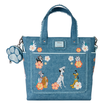 Disney Dogs & Cats Floral Faux Denim Convertible Backpack & Tote Bag with Coin Bag, Image 1