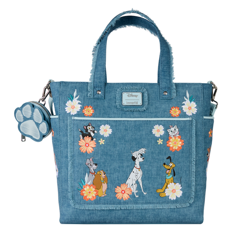 Disney Dogs & Cats Floral Faux Denim Convertible Backpack & Tote Bag with Coin Bag, , hi-res view 1