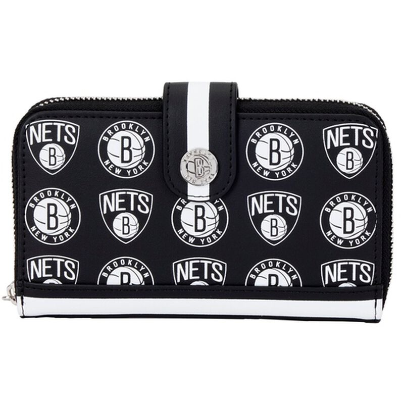 【LOUNGEFLY】 NBA ブルックリンネッツ ロゴ財布 NBA Brooklyn Nets Logo Zip Around Wallet | Loungefly