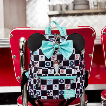 Mickey & Minnie Date Night Diner Checkered All-Over Print Nylon Square Mini Backpack, Image 2