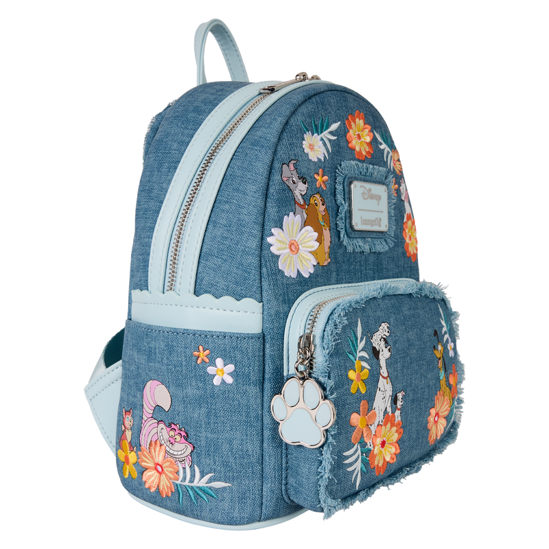 Disney Dogs & Cats Floral Faux Denim Fringe Mini Backpack, , hi-res view 6