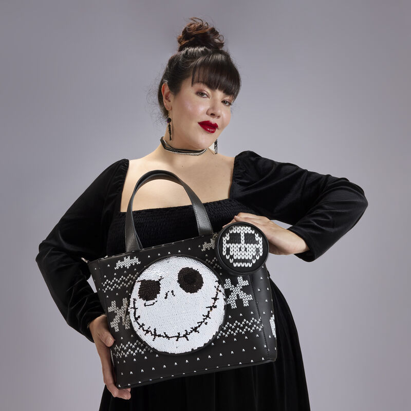The Nightmare Before Christmas Jack Skellington Reversible Sequins Tote  Crossbody Bag with Coin Bag | Loungefly