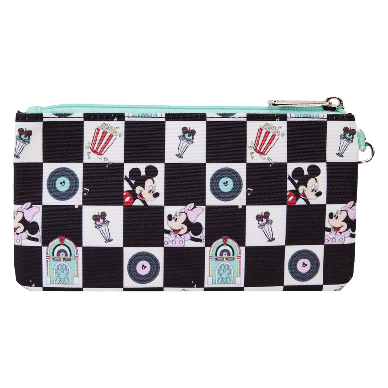 Mickey & Minnie Date Night Diner Checkered All-Over Print Nylon Zipper Pouch Wristlet, , hi-res view 5