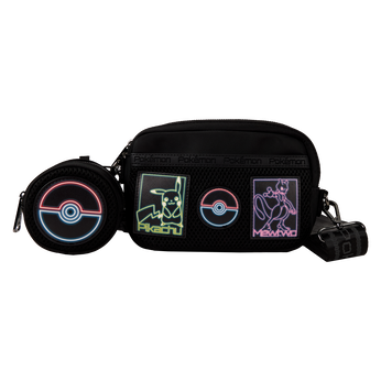 Pokémon Pikachu & Mewtwo Glow Nylon Sling Crossbody Bag with Coin Bag, Image 1