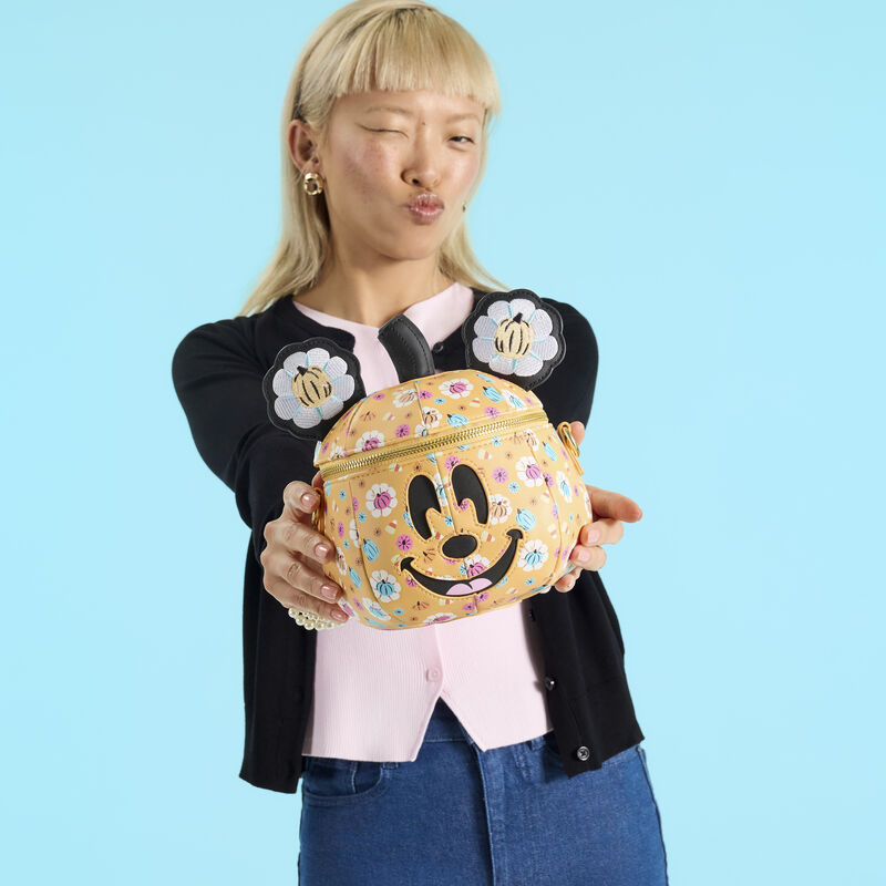 Mickey Mouse Floral Pumpkin Head Glow Figural Crossbody Bag 