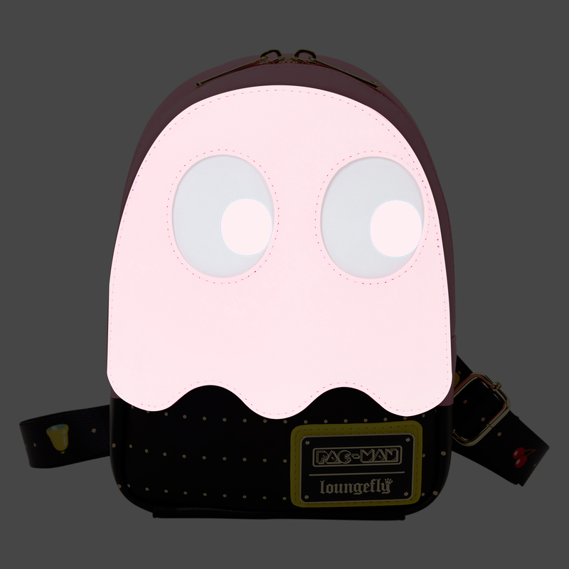 PAC-MAN Pinky Ghost Glow Sling Crossbody Bag | Loungefly display picture 1