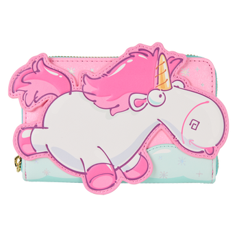 Minions Fluffy Unicorn Rainbow Glitter Zip Around Wallet, Image 1