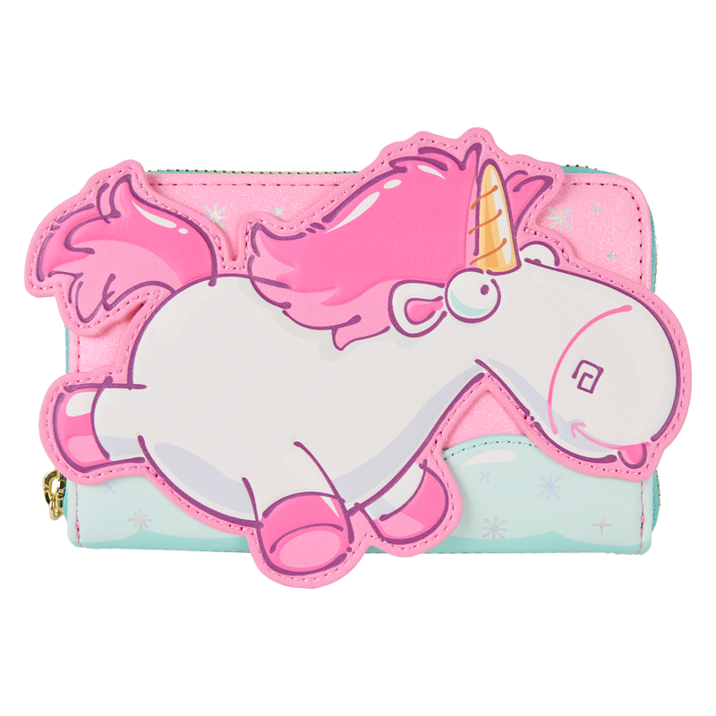 Minions Fluffy Unicorn Rainbow Glitter Zip Around Wallet, , hi-res view 1