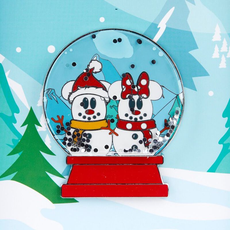 Disney Snowman Mickey and Minnie Mouse Snow Globe Layered Enamel Pin, , hi-res image number 3