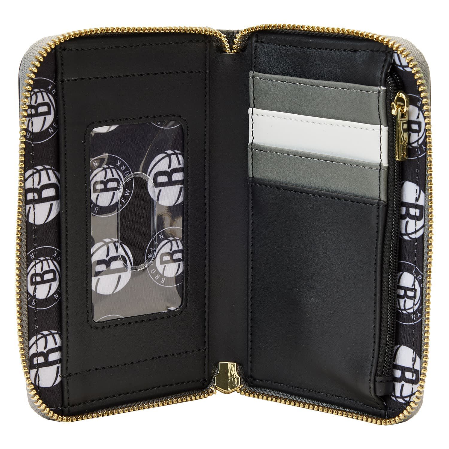 【LOUNGEFLY】 NBA ブルックリンネッツ ロゴ財布 NBA Brooklyn Nets Patch Icons Zip Around Wallet | Funko
