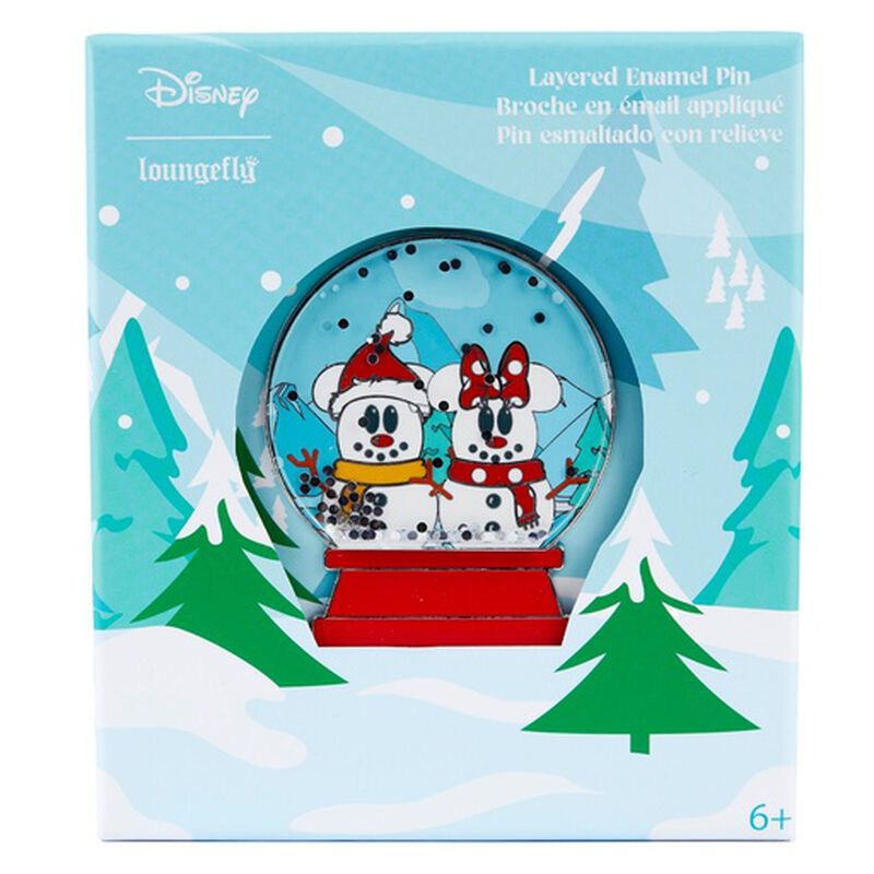 Disney Snowman Mickey and Minnie Mouse Snow Globe Layered Enamel Pin, , hi-res view 1