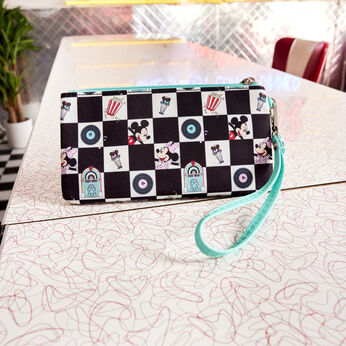 Mickey & Minnie Date Night Diner Checkered All-Over Print Nylon Zipper Pouch Wristlet, Image 2