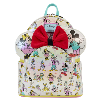 Disney100 Mickey & Friends Classic All-Over Print Iridescent Mini Backpack With Ear Headband, Image 1