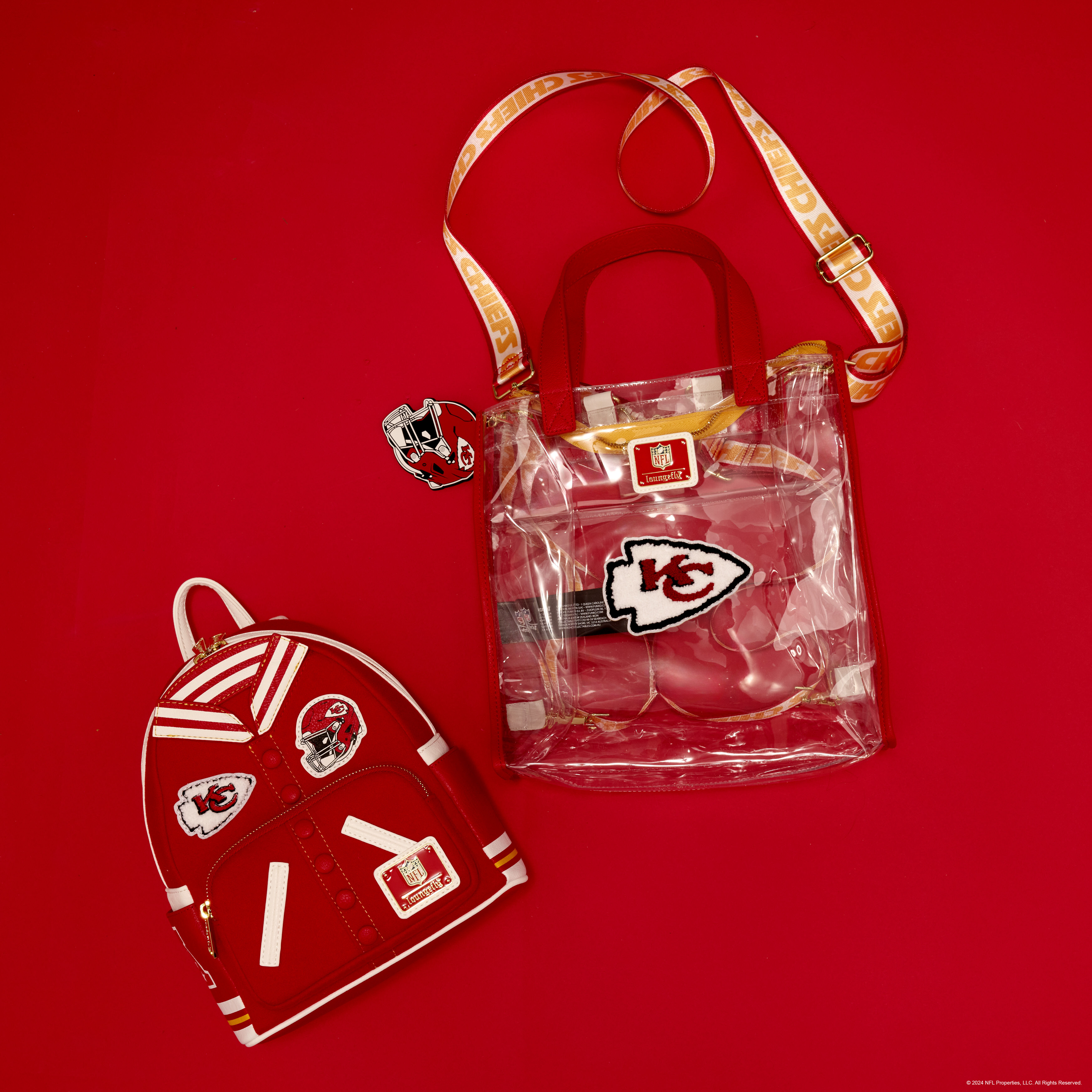 【Lounge Fly】NFL Kansas City Chiefs Patches Mini Backpack Loungefly NFL Kansas City Chiefs Patches Mini Backpack – FYE