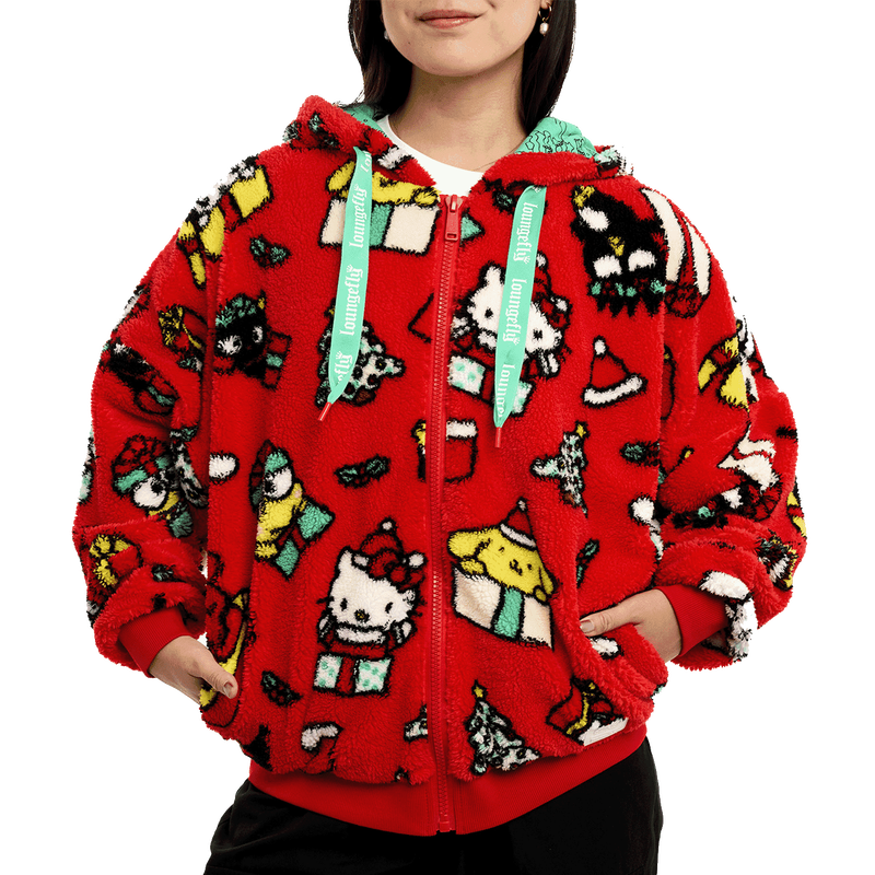 Sanrio Hello Kitty & Friends Holiday Sherpa Zip Up Unisex Hoodie, , hi-res view 1