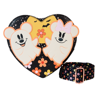 Mickey & Minnie Floral Ghost Figural Heart Glow Crossbody Bag, Image 1
