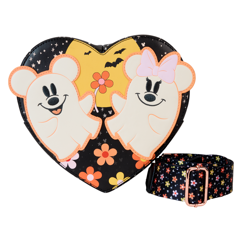 Mickey & Minnie Floral Ghost Figural Heart Glow Crossbody Bag, , hi-res view 1