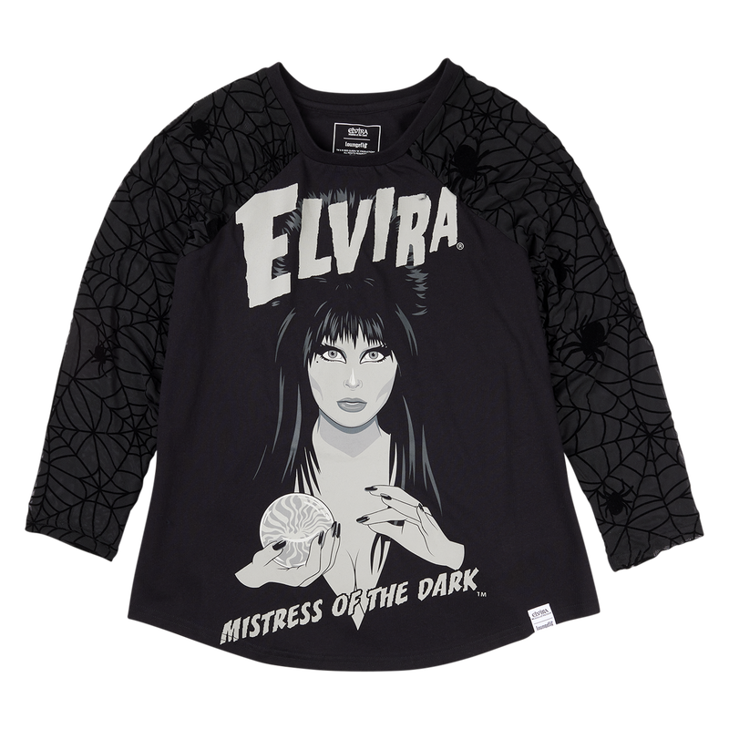 Elvira, Mistress of the Dark Glow Unisex Raglan Tee, , hi-res view 1