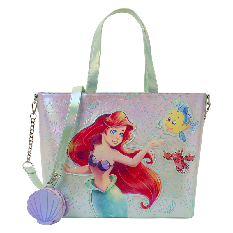 The Little Mermaid Ariel, Flounder, & Sebastian Tote Bag with Coin Bag, , hi-res view 1