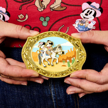 Western Mickey & Minnie Belt Buckle 3" Collector Box Pin, Image 2