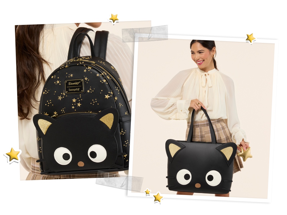 Close up of Chococat Loungefly Backpack and tote bag