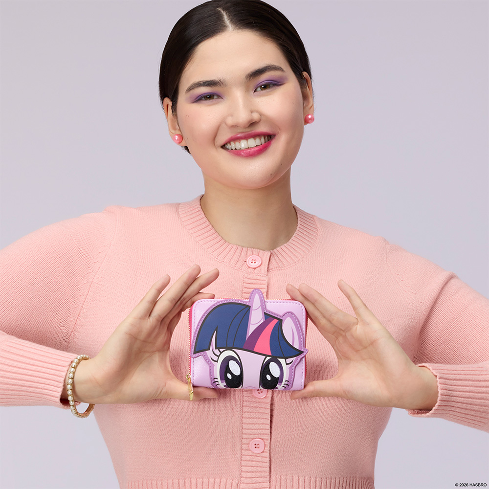 model showcasing Loungefly My Little Pony wallet