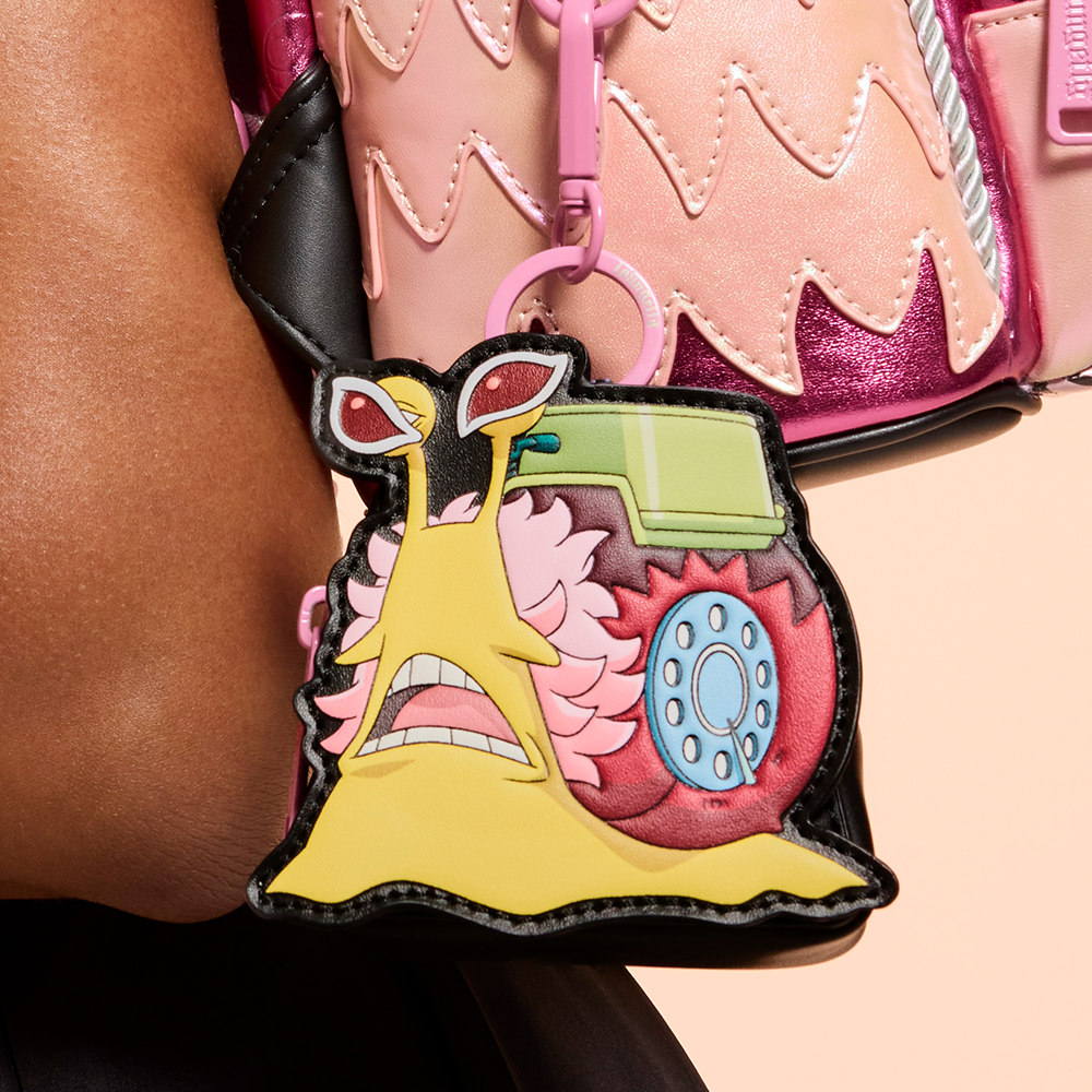 Close up of model holding One Piece coin purse